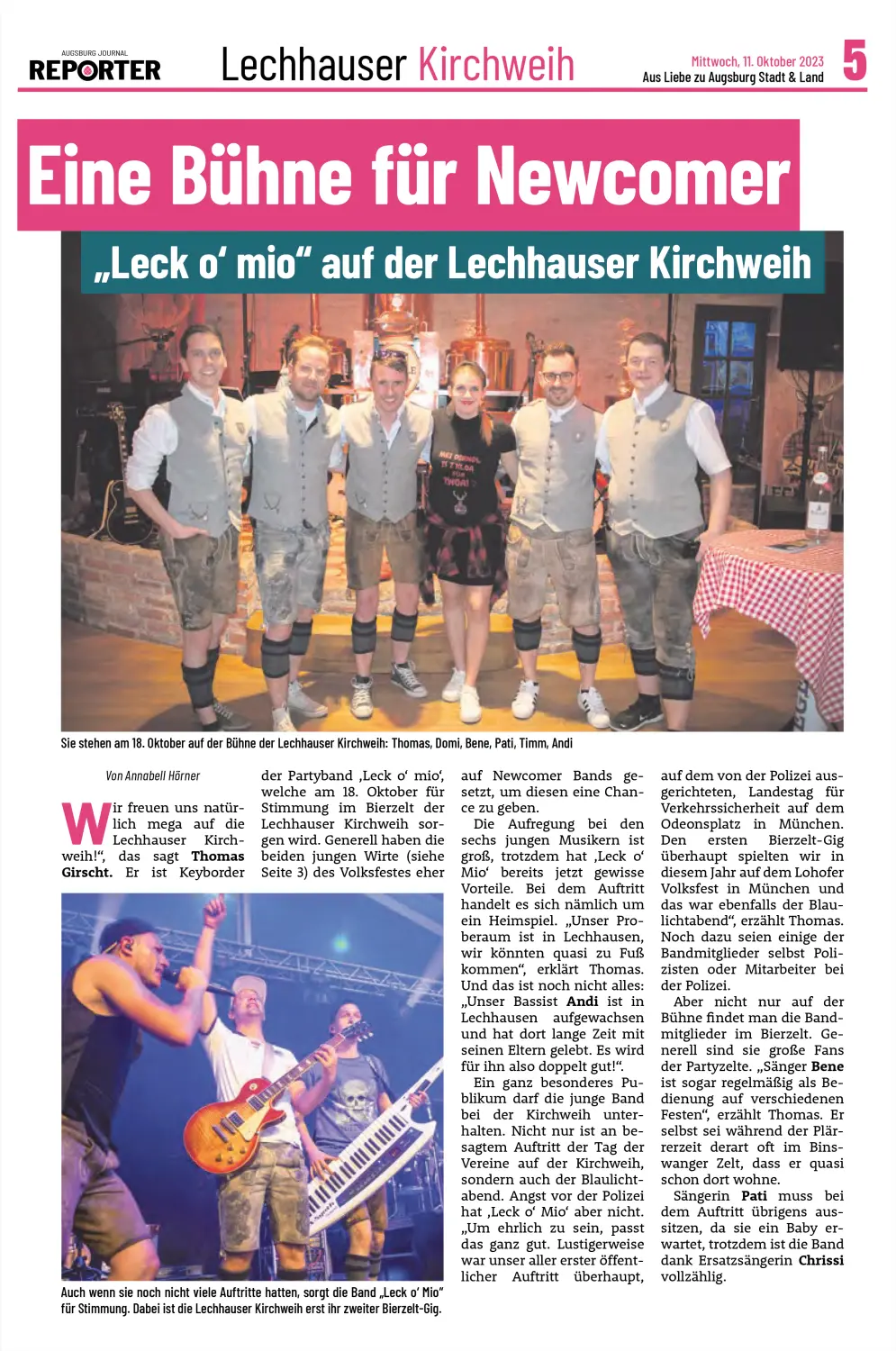 leck o mio, Moderne Partyband, Bayerische Band, Junge Partyband, Festzeltband - Zeitungsartikel